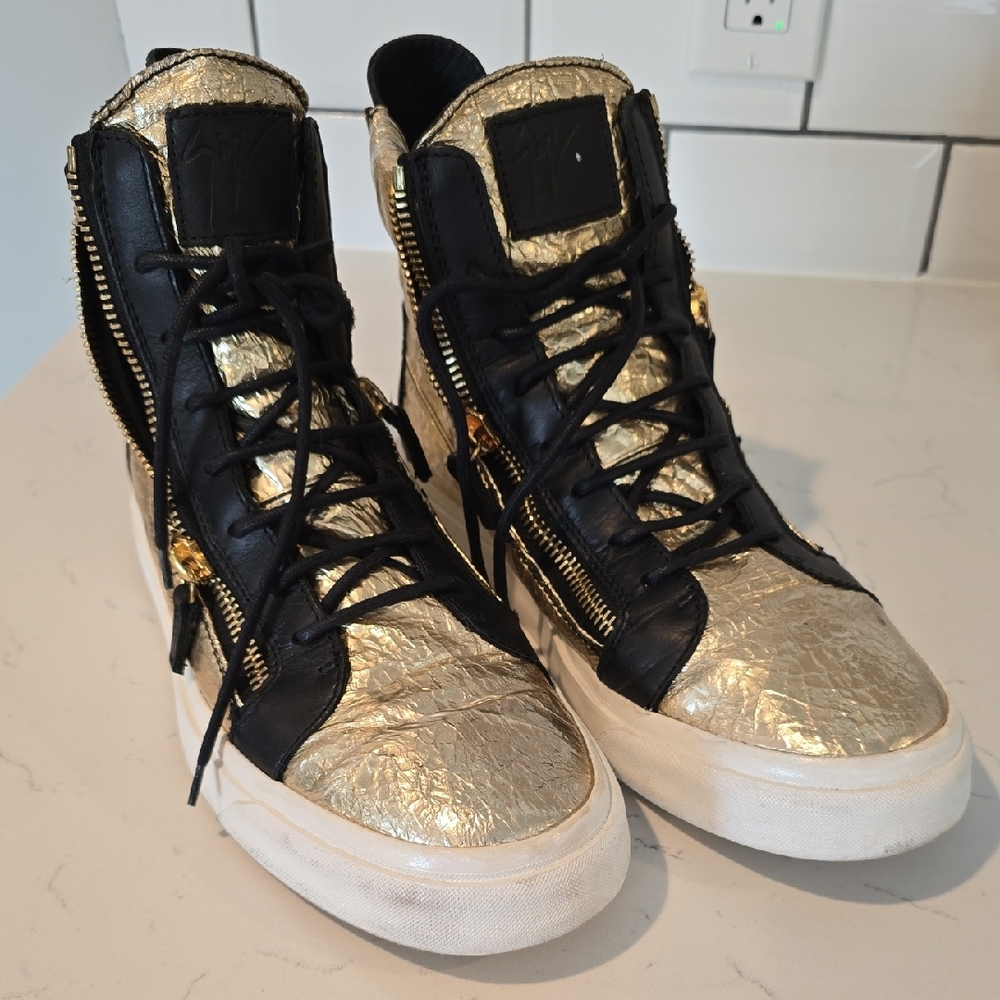 Giuseppe Zanotti Metallic Gold and Black Sneakers